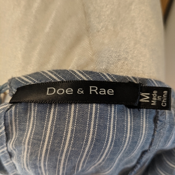 Doe & Rae Striped Blue/White Top Raw Hem Flutter Sleeves New Size Medium - Picture 9 of 10